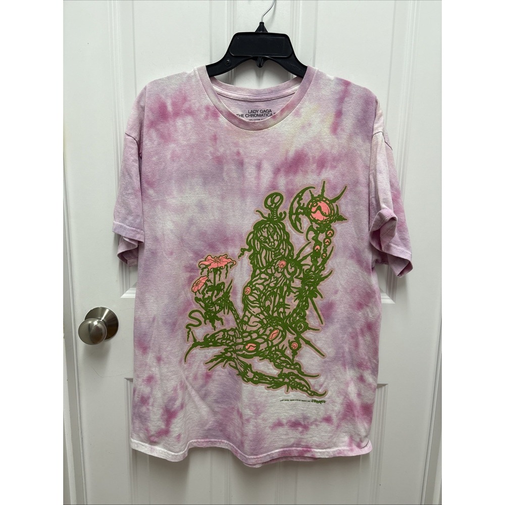 Lady Gaga Chromatica Ball Small T-Shirt Pink Tye-Die Tour Dates‎ Official Merch